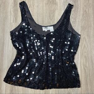 Vintage Silk Niteline Sequin Beaded Black Party Tank Top (L)